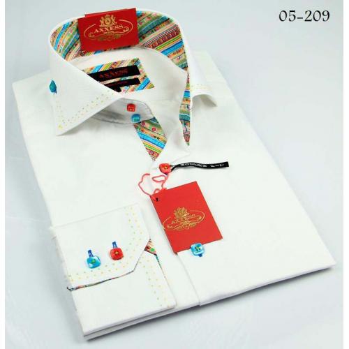 Axxess White Handpick Stitching Paisley 100% Cotton Dress Shirt 05-209